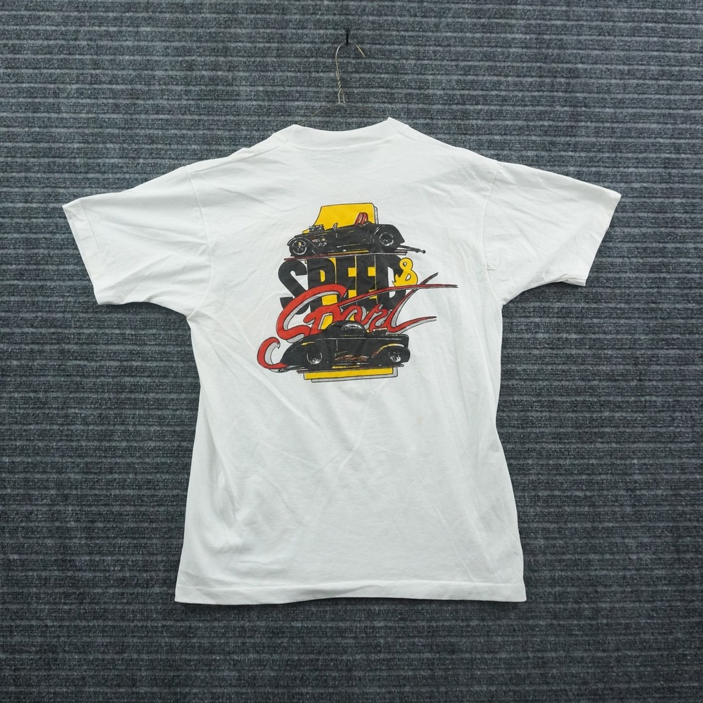 Speed & Sport Graphic T-Shirt Mens M White Vintage Hot Rod Racing Single Stitch